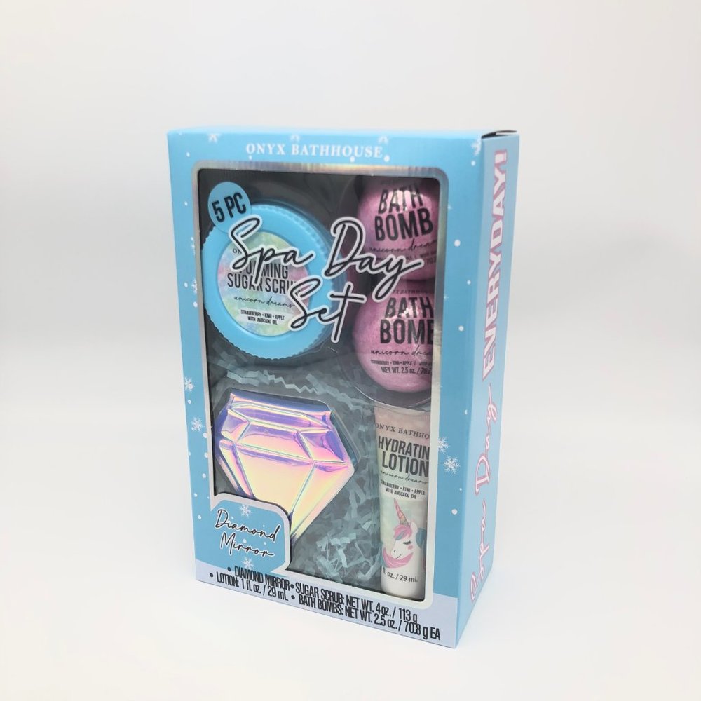 Onyx Bathhouse 5 pc Spa Day Set, Strawberry Apple Kiwi Scented, Bath Essentials